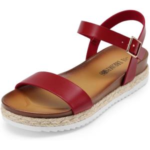 imageDREAM PAIRS Womens Open Toe Ankle Strap Espadrille Casual Flatform Platform Wedge SandalsRedpu