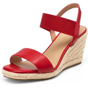imageDREAM PAIRS Womens Open Toe Espadrilles Dressy Platform Sandals Slip on Elastic Ankle Strap Wedges SandalsRed