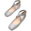 imageDREAM PAIRS Womens Ballet Flats Comfortable SlipOn Square Toe Dress Shoes with Elastic Ankle StrapsSilverglitter