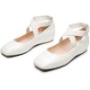 imageDREAM PAIRS Womens Ballet Flats Comfortable SlipOn Square Toe Dress Shoes with Elastic Ankle StrapsWhitepu