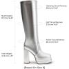 imageDREAM PAIRS Womens Platform Heeled Knee High Boots Long Chunky Tall Gogo Boots for FallMetallic Silver