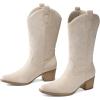 imageDREAM PAIRS Womens Square Toe Cowboy Mid Calf Western BootsBeige