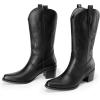 imageDREAM PAIRS Womens Square Toe Cowboy Mid Calf Western BootsBlackpu