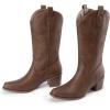 imageDREAM PAIRS Womens Square Toe Cowboy Mid Calf Western BootsBrownpu