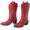 imageDREAM PAIRS Womens Square Toe Cowboy Mid Calf Western BootsRedpu