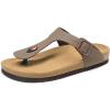 imageDREAM PAIRS Arch Support Thong Sandals for Women Casual Leather Flip Flops Dressy Slides with Soft Cork Footbed Adjustable Strap for Summer Beach VacationBrown