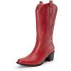 imageDREAM PAIRS Womens Square Toe Cowboy Mid Calf Western BootsRedpu