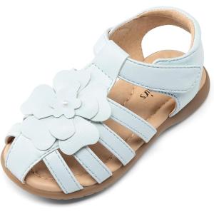 imageDREAM PAIRS Girls ToddlerLittle Kid ClosedToe Flower Summer Dress Sandals ShoesLight Blue