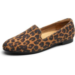 imageDREAM PAIRS Round Toe Flats for Women Dressy Comfortable SlipOn Dress Business Casual Office Work Shoes for WomenLeopardsuede