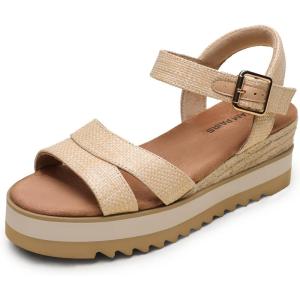 imageDREAM PAIRS Wedge Sandals for Women Espadrille Platform Sandals Open Toe Ankle Strap Low Wedges Heel Comfortable Sandals for SummerNatural