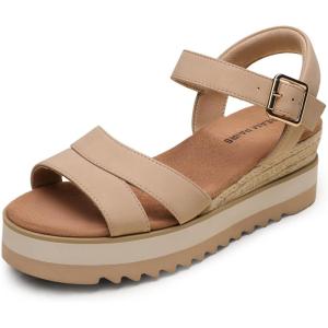 imageDREAM PAIRS Wedge Sandals for Women Espadrille Platform Sandals Open Toe Ankle Strap Low Wedges Heel Comfortable Sandals for SummerNude