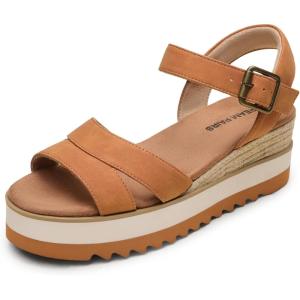 imageDREAM PAIRS Wedge Sandals for Women Espadrille Platform Sandals Open Toe Ankle Strap Low Wedges Heel Comfortable Sandals for SummerTan