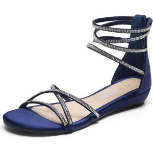 imageDREAM PAIRS Womens Ankle Strap Flat Sandals Summer Dressy Strappy Gladiator Rhinestones SandalsNavy
