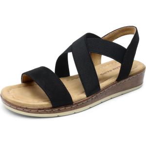 imageDREAM PAIRS Womens Ankle Strap Low Wedge SandalsBlacksuede