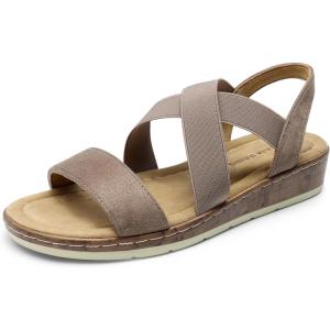 imageDREAM PAIRS Womens Ankle Strap Low Wedge SandalsTaupe