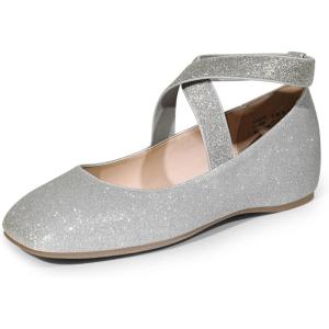 imageDREAM PAIRS Womens Ballet Flats Comfortable SlipOn Square Toe Dress Shoes with Elastic Ankle StrapsSilverglitter