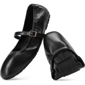 imageDREAM PAIRS Womens Ballet Flats Foldable Square Toe Mary Jane Flats Comfortable Slip On Dress Shoes Business Casual Work Mary Jane ShoesBlack