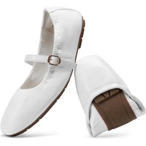 imageDREAM PAIRS Womens Ballet Flats Foldable Square Toe Mary Jane Flats Comfortable Slip On Dress Shoes Business Casual Work Mary Jane ShoesWhite