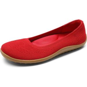 imageDREAM PAIRS Womens Ballet Flats Wide Toe Box Knit Flats for Women with Arch Support Comfortable Slip On Dressy Travel Work Business Office Shoes for WomenRed