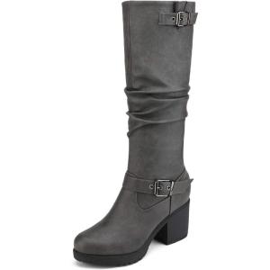 imageDREAM PAIRS Womens Chunky Heel Knee High Boots Side Zipper Round Toe Boots with Faux Fur LiningGrey