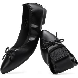 imageDREAM PAIRS Womens Foldable Flats Shoes Pointed Toe Ballet Flats Bowknot Comfort Slip on Dress ShoesBlack