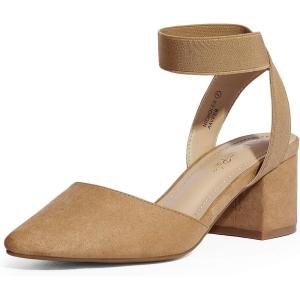 imageDREAM PAIRS Womens Nicholes Low Block Heel PumpsCamelSuede