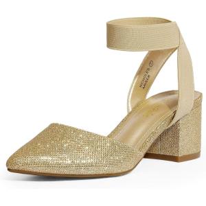 imageDREAM PAIRS Womens Nicholes Low Block Heel PumpsGoldGlitter