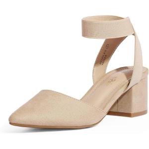 imageDREAM PAIRS Womens Nicholes Low Block Heel PumpsNudeSuede