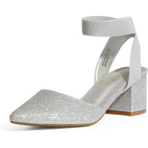 imageDREAM PAIRS Womens Nicholes Low Block Heel PumpsSilverGlitter