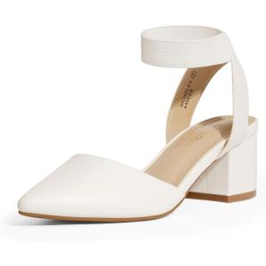 imageDREAM PAIRS Womens Nicholes Low Block Heel PumpsWhitePu