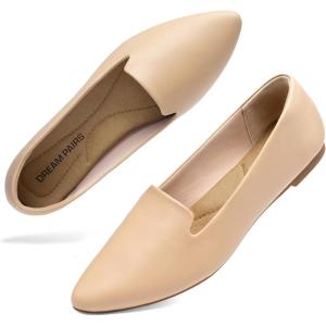 imageDREAM PAIRS Womens Pointed Toe SlipOn Dressy Flat Shoes Comfortable Business Casual Dress Shoes for Office WorkNude