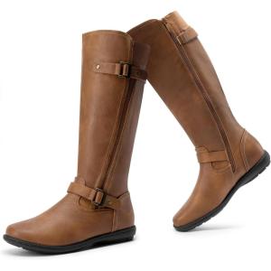 imageDREAM PAIRS Womens Wide Calf Knee High Faux FurLined Flat Fashion Winter Boots with Side ZipperCamel