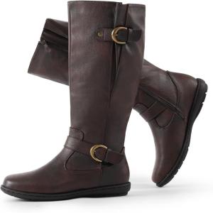 imageDREAM PAIRS Womens Wide Calf Knee High Faux FurLined Flat Fashion Winter Boots with Side ZipperSummitwidecalfbrown