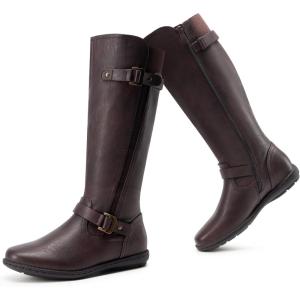 imageDREAM PAIRS Womens Wide Calf Knee High Faux FurLined Flat Fashion Winter Boots with Side ZipperTracewidecalfbrown