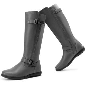 imageDREAM PAIRS Womens Wide Calf Knee High Faux FurLined Flat Fashion Winter Boots with Side ZipperTracewidecalfgrey