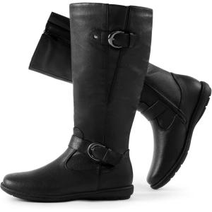 imageDREAM PAIRS Womens Wide Calf Knee High Faux FurLined Flat Fashion Winter Boots with Side ZipperWideCalfBlack