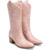 imageDREAM PAIRS Cowboy Boots for Women Cowgirl Western Boots Fashion Embroidery Stitched Chunky Heel Mid Calf BootsLight Pink