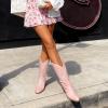 imageDREAM PAIRS Cowboy Boots for Women Cowgirl Western Boots Fashion Embroidery Stitched Chunky Heel Mid Calf BootsLight Pink