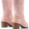 imageDREAM PAIRS Cowboy Boots for Women Cowgirl Western Boots Fashion Embroidery Stitched Chunky Heel Mid Calf BootsLight Pink