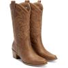 imageDREAM PAIRS Cowboy Boots for Women Cowgirl Western Boots Fashion Embroidery Stitched Chunky Heel Mid Calf BootsTan