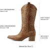 imageDREAM PAIRS Cowboy Boots for Women Cowgirl Western Boots Fashion Embroidery Stitched Chunky Heel Mid Calf BootsTan