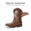 imageDREAM PAIRS Girls Cowboy Boots Floral Embroidered Classic Western Cowgirl Boots Square Toe Mid Calf Side Zipper Horsing Party ToddlerLittleBig KidsBrown