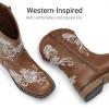 imageDREAM PAIRS Girls Cowboy Boots Floral Embroidered Classic Western Cowgirl Boots Square Toe Mid Calf Side Zipper Horsing Party ToddlerLittleBig KidsBrown