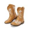 imageDREAM PAIRS Girls Cowboy Boots Floral Embroidered Classic Western Cowgirl Boots Square Toe Mid Calf Side Zipper Horsing Party ToddlerLittleBig KidsCamel