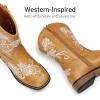 imageDREAM PAIRS Girls Cowboy Boots Floral Embroidered Classic Western Cowgirl Boots Square Toe Mid Calf Side Zipper Horsing Party ToddlerLittleBig KidsCamel