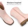 imageDREAM PAIRS Girls Cowboy Boots Floral Embroidered Classic Western Cowgirl Boots Square Toe Mid Calf Side Zipper Horsing Party ToddlerLittleBig KidsPink