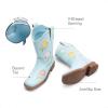 imageDREAM PAIRS Girls Cowboy Cowgirl Boots Floral Embroidered Western Square Toe Mid Calf Toddler Little Big Kid for Birthday Party ConcertLight Blue