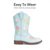 imageDREAM PAIRS Girls Cowboy Cowgirl Boots Floral Embroidered Western Square Toe Mid Calf Toddler Little Big Kid for Birthday Party ConcertLight Blue