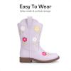 imageDREAM PAIRS Girls Cowboy Cowgirl Boots Floral Embroidered Western Square Toe Mid Calf Toddler Little Big Kid for Birthday Party ConcertLight Purple
