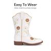 imageDREAM PAIRS Girls Cowboy Cowgirl Boots Floral Embroidered Western Square Toe Mid Calf Toddler Little Big Kid for Birthday Party ConcertWhite